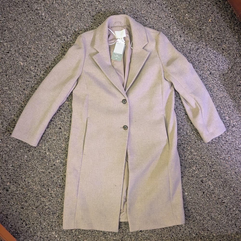 H&M Light Taupe Women's Wool-Blend Pea Coat